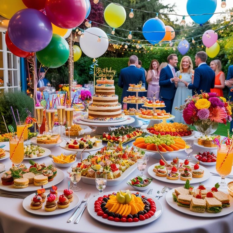 Buffet d'anniversaire élégant préparé par un traiteur à Rouen